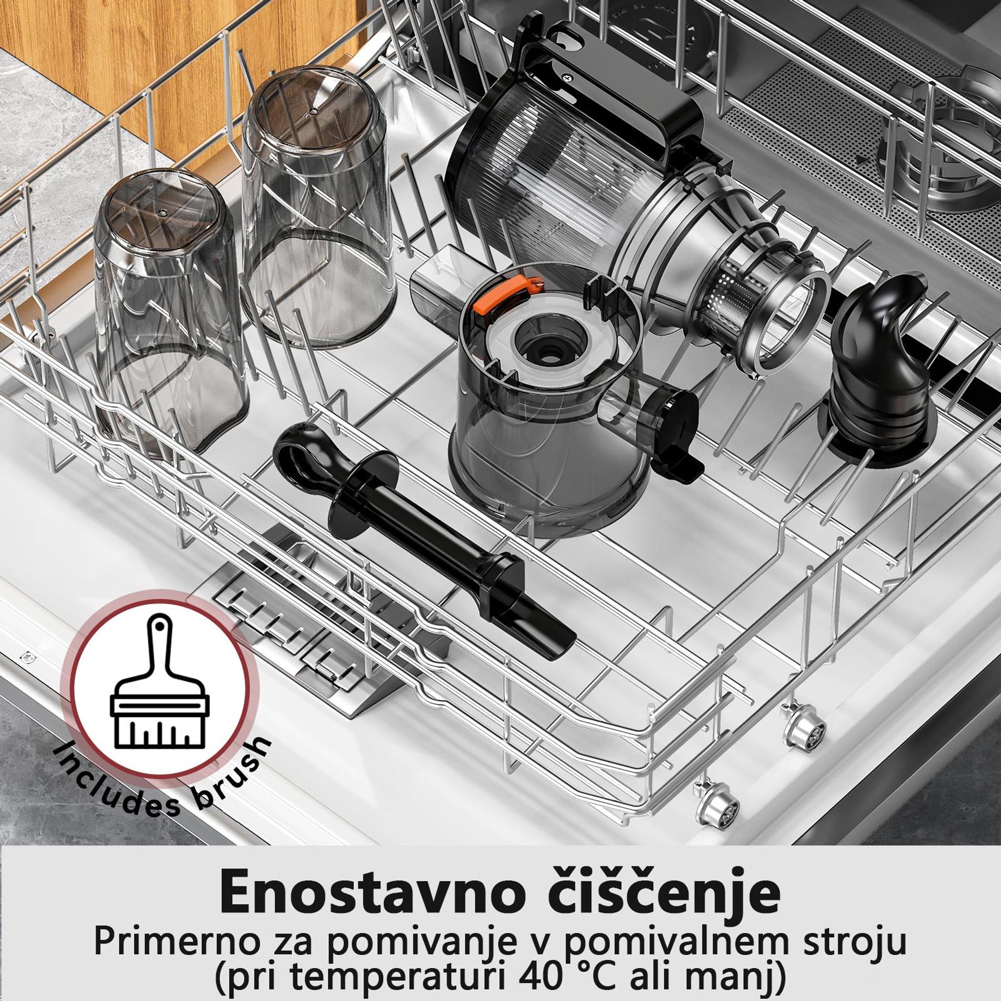 LINKChef SJ-051-EU-BL Pomalý odšťavňovač -  CE 200W Výkon 1.2L Velká kapacita Dva plnicí zásobníky Snadné čištění - černá