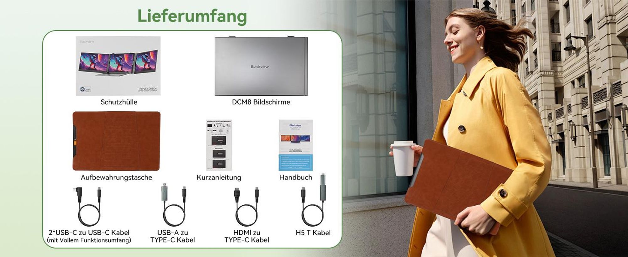 Blackview Tragbarer Monitor DCM8 15,6" Dual-Screen , 4,6mm dünn, 1,2kg, Plug&Play, 100W Reverse Charging, support Laptop/PC/Handy/Mac/Switch/PS5/Xbox