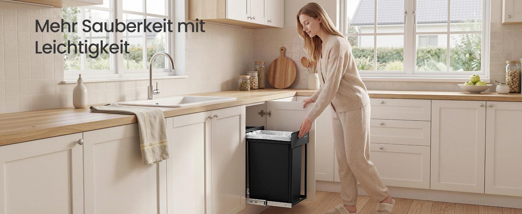 SONGMICS Mülleimer Küche, für Unterschrank, 1 x 20 L, Abfalleimer, ausziehbar, Stahlrahmen, schwarz