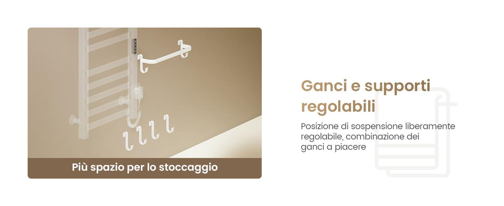 EMKE Scaldasalviette elettrico 1000x500 mm, 280W, doppia fila, tubi piatti, ripiano e ganci, WiFi Tuya Alexa, bianco lucido