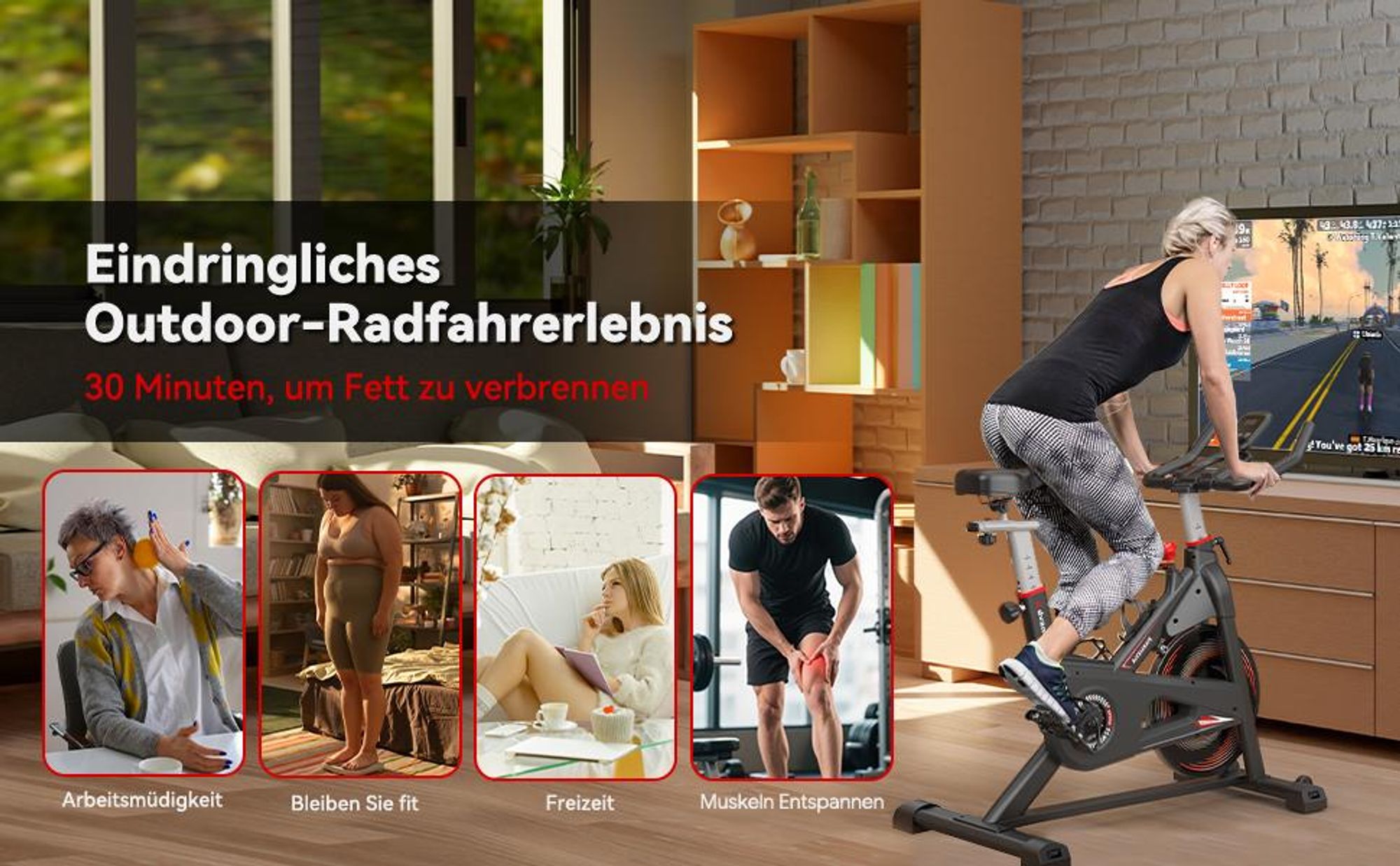 Heimtrainer Fahrrad mit App, Advamsoler Leises Ergometer Hometrainer Fahrrad mit LCD-Monitor & Tablet-Halter, Indoor Bike für Kardiotraining zu Hause