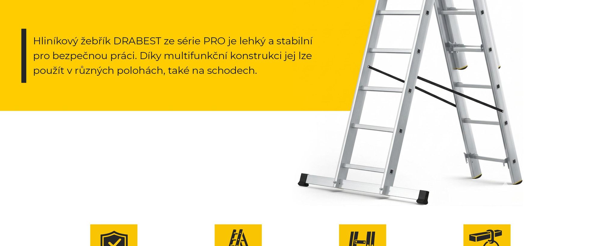 DRABEST | Žebřík - Řada PRO - Hliníkový víceúčelový žebřík - 3dílný - Průmyslový žebřík 3 x 8 schodů - do 150 kg