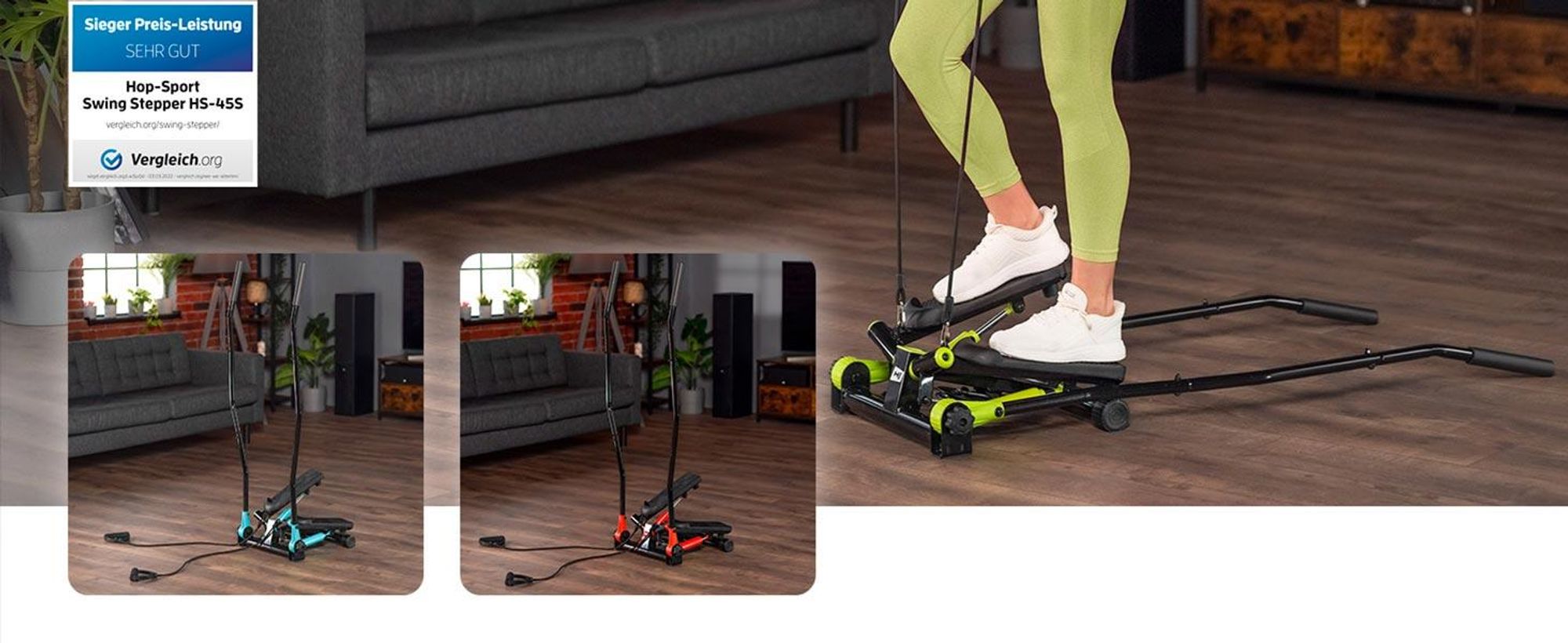 Hop-Sport Stepper HS-045S Slim, Swing Stepper mit LCD-Bildschirm, Stepper für Zuhause mit seitlichen Haltegriffen - platzsparend und stabil