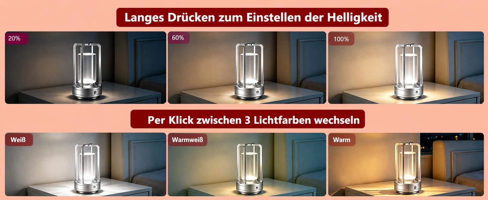 LED Camping Laterne Campinglampe Lampe Wasserdicht Zeltlampe Tragbare Handlampe Wiederaufladbar Notfall Licht Leuchte Notlader Wandern Retoo,Silber