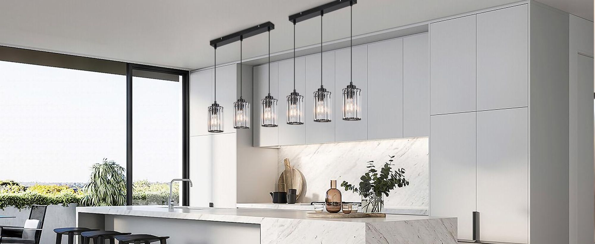 ZMH Hanglamp eettafel 3-lichts zwart kristal E27 fitting hoogteverstelbaar moderne pendellamp eetkamerlamp woonkamer slaapkamer keuken