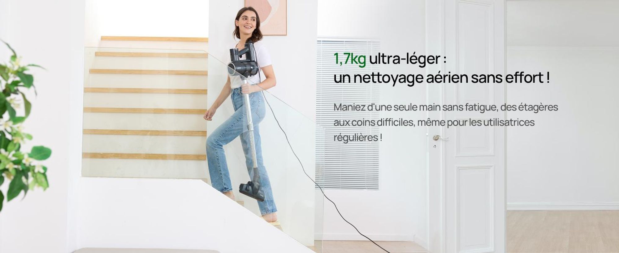 Vactidy C6 Aspirateur avec cordon, cordon de 7m/1.7kg/30000Pa/600W, réservoir à poussière de 800mL Aspirateur à manche, vidage à un seul bouton, aspir
