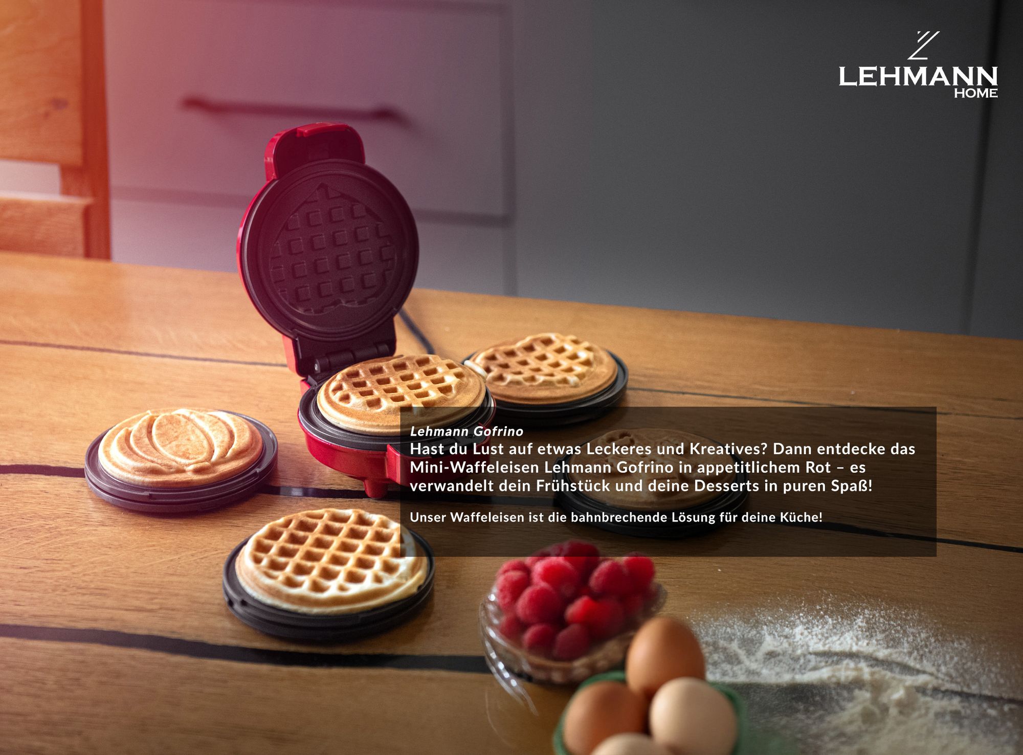 LEHMANN Mini-Waffeleisen mit Wechselplatten, Waffelformen - Kürbis, Lebkuchen, Herz und klassisch, Antihaftbeschichtung