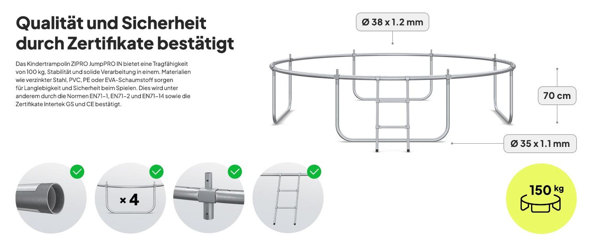 ZIPRO Trampolin Jump Pro IN | 10FT Ø 312 cm | Gartentrampolin Kindertrampolin Komplett-Set inkl. Innennetz, Leiter & Randabdeckung, Outdoor, Grün