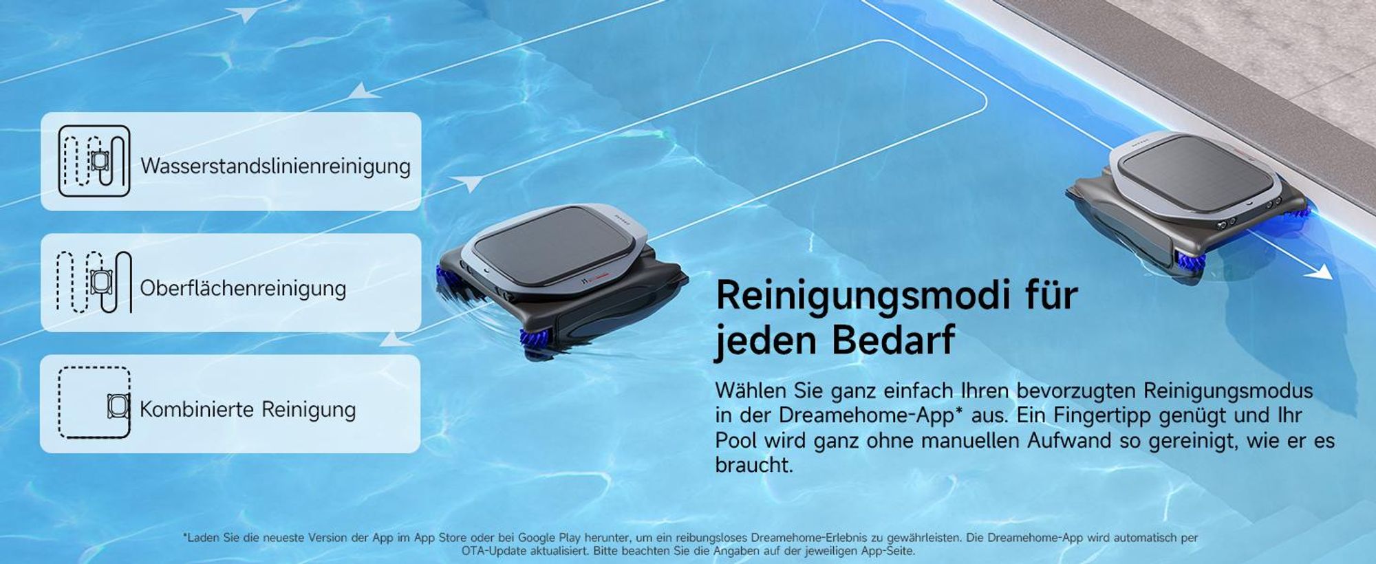 Dreame J1 Roboter-Poolskimmer,Poolroboter PoolSense™,Rundum-360°Reinigung,24/7im Einsatz,Intelligente Routenplanung,intelligente App-Steuerung,Schwarz