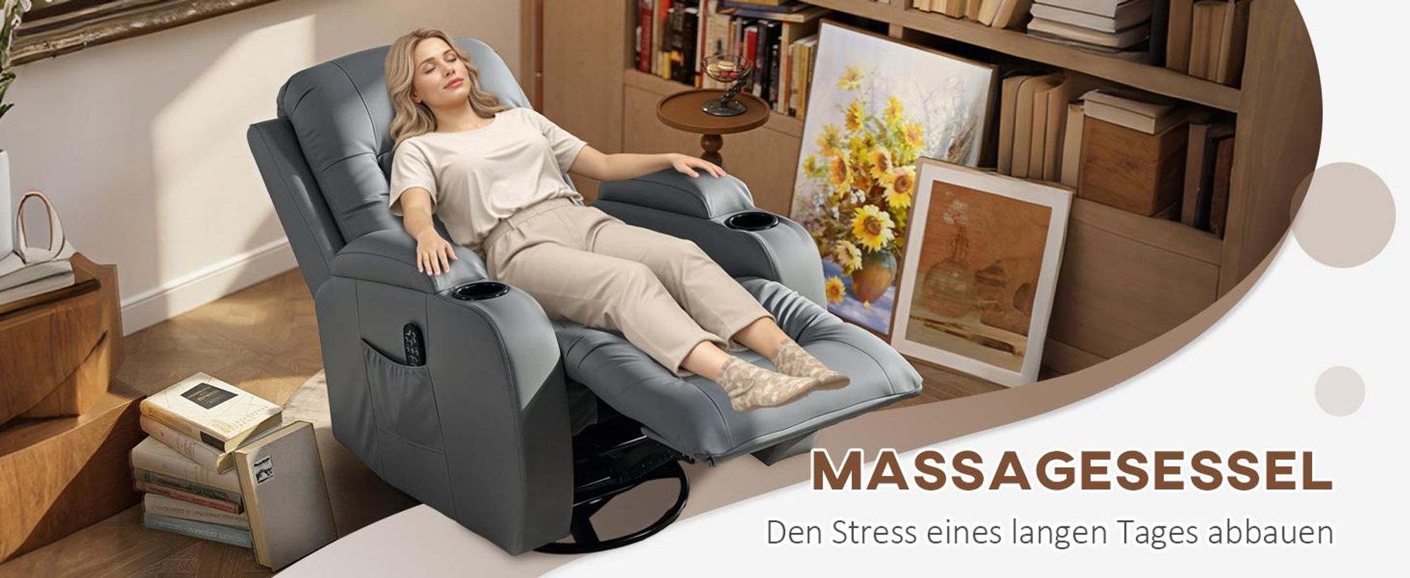 HOMCOMRelaxsessel verstellbar Massagesessel mit Liegefunktion Heizung