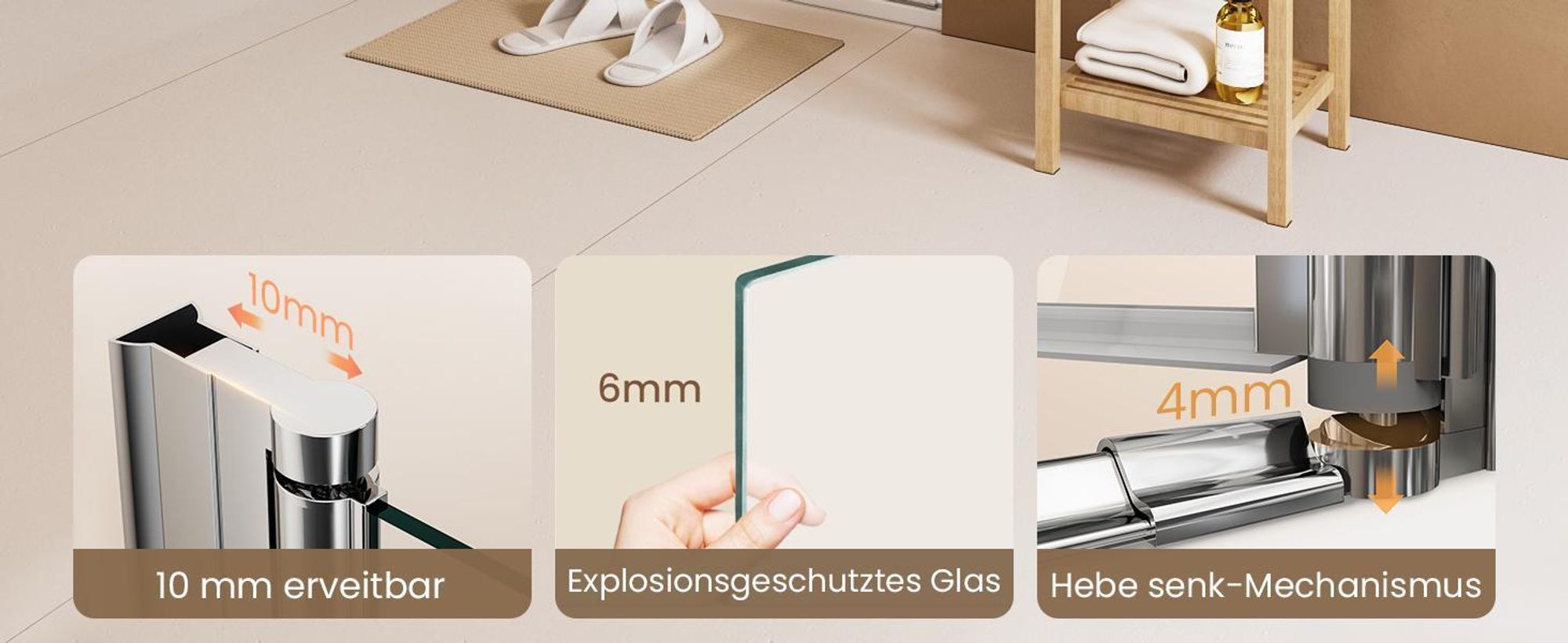 EMKE Duschtür 90x185cm Nische Pendeltür Falttür 1-teilig , 6mm ESG Sicherheitsglas Nischenduschtür mit Magnetprofil & Hebe-Senk-Funktion, Chrom