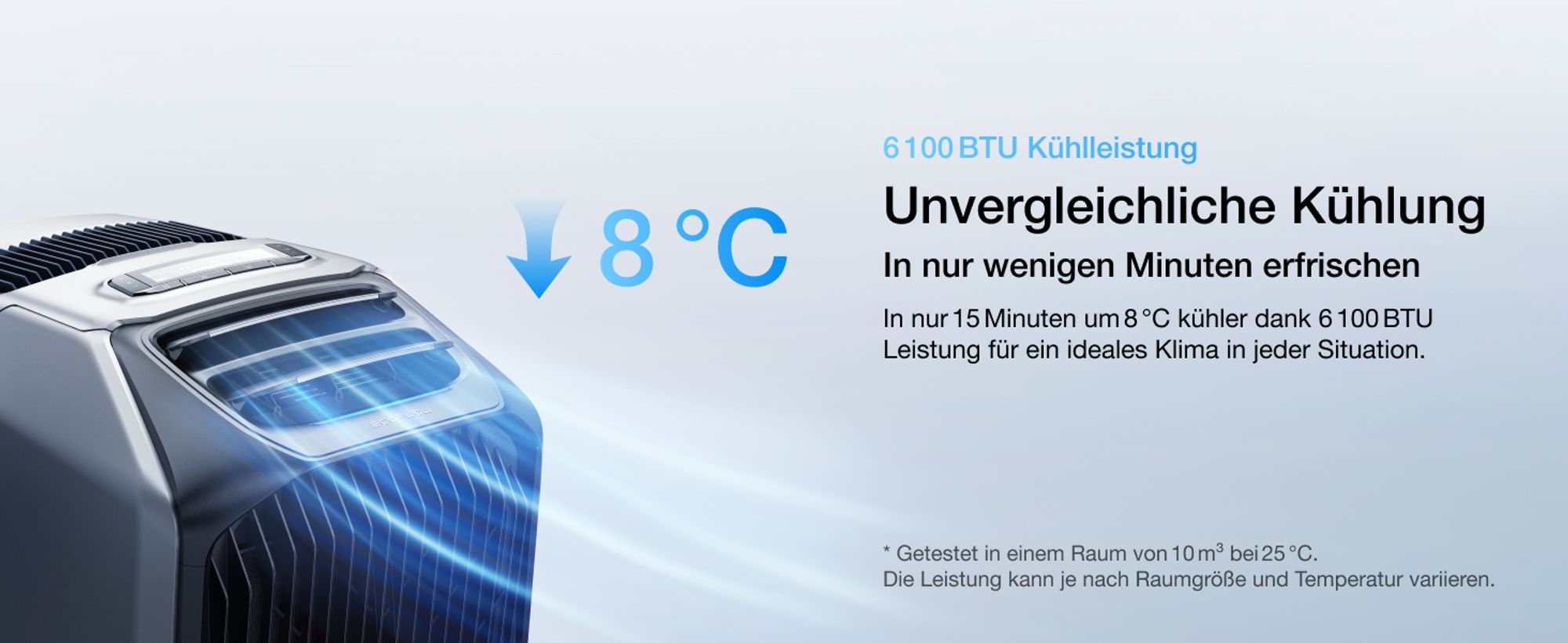 EcoFlow WAVE 3 Tragbare Klimaanlage, 1 800 W/6 100 BTU Kühlen, 2 000 W/6 800 BTU Heizen, 1 000 W Schnellladen (75 Min.)