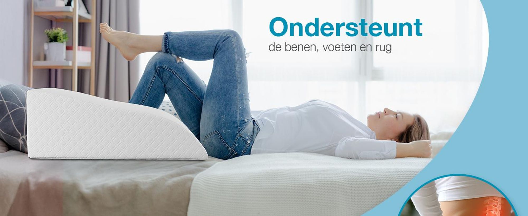 ELONEO Kniekussen, traagschuim, voor het verhogen van de benen, kussen voor ontlasting, met afneembare hoes, 62x40x24 cm, wit