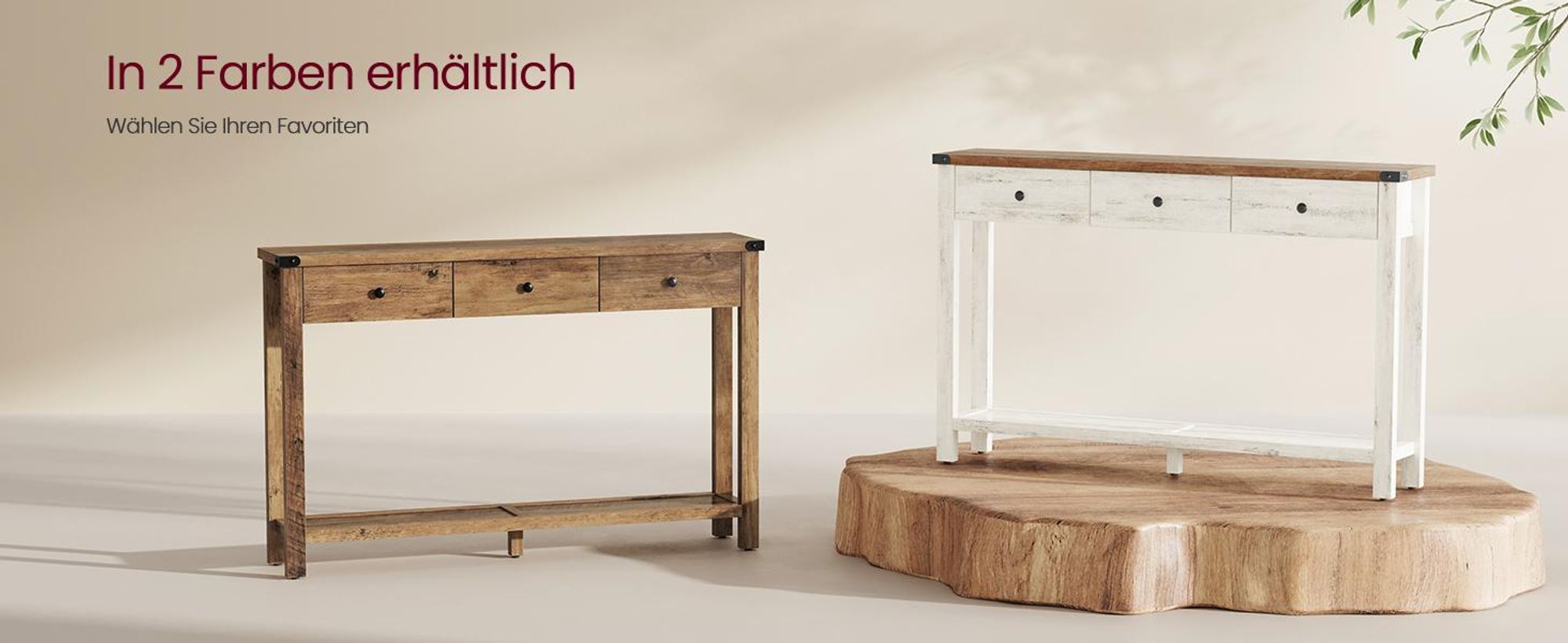 VASAGLE Konsolentisch, Beistelltisch, schmaler Sofatisch, mit 3 Schubladen und einer Ablage
