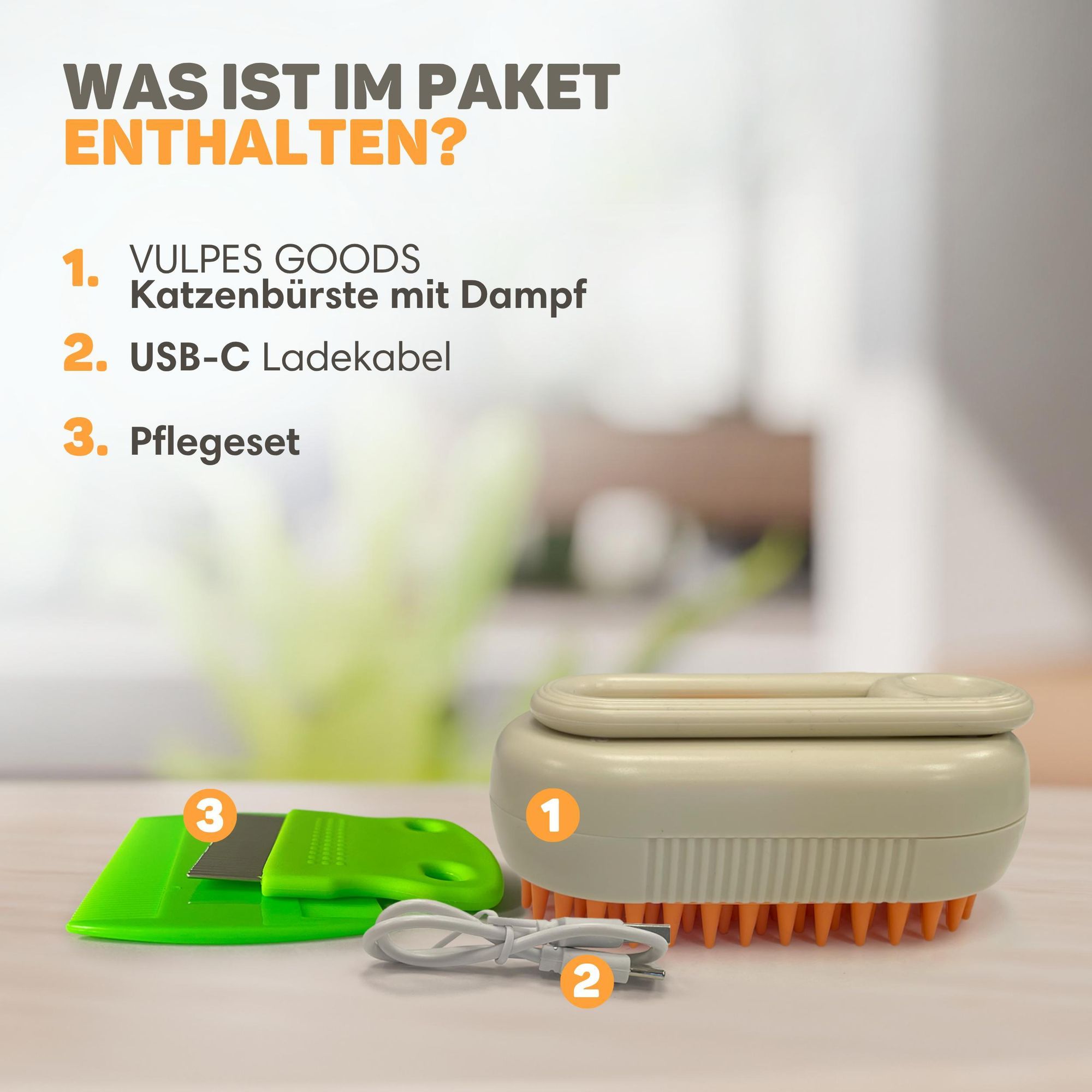 Vulpes Goods Katzen Dampfbürste, Selbstreinigende Katzen-Stoombürste, Haarentferner, Kurz- und Langhaarkatze Dampfgerät, Inkl. 2 extra Kämme