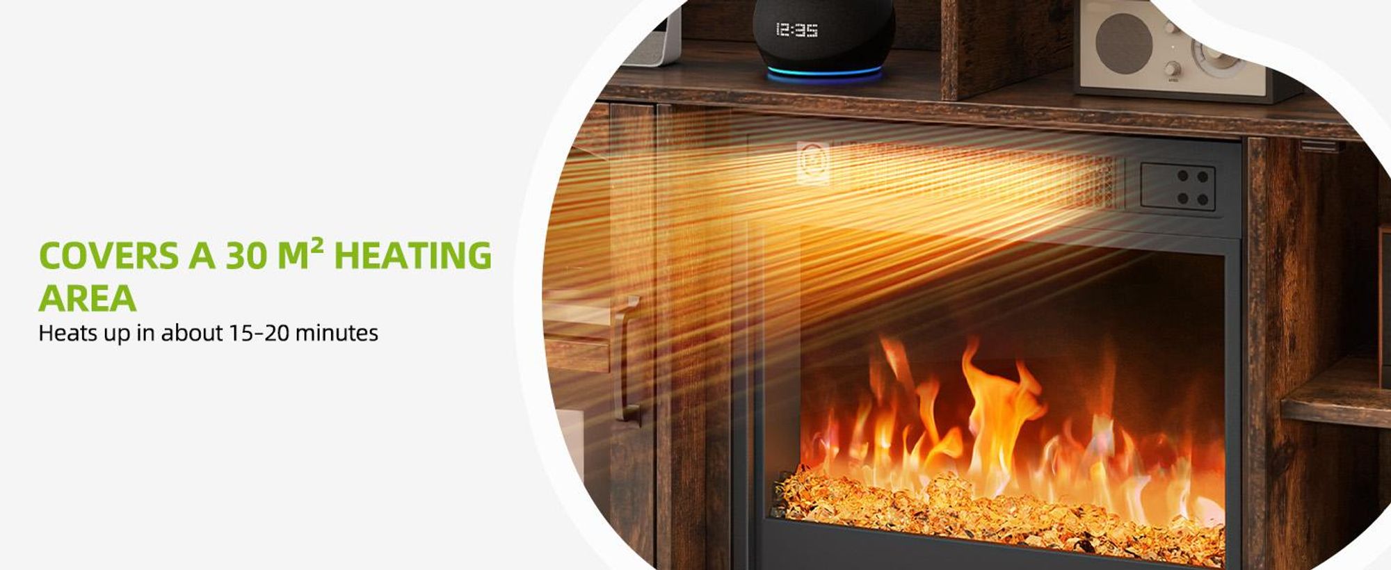 YITAHOME Elektrokamin mit Schrank, Wandkamin mit flammeneffekt, 17–27 °C, Timer, Überhitzungsschutz, Heizfunktion & Fernbedienung