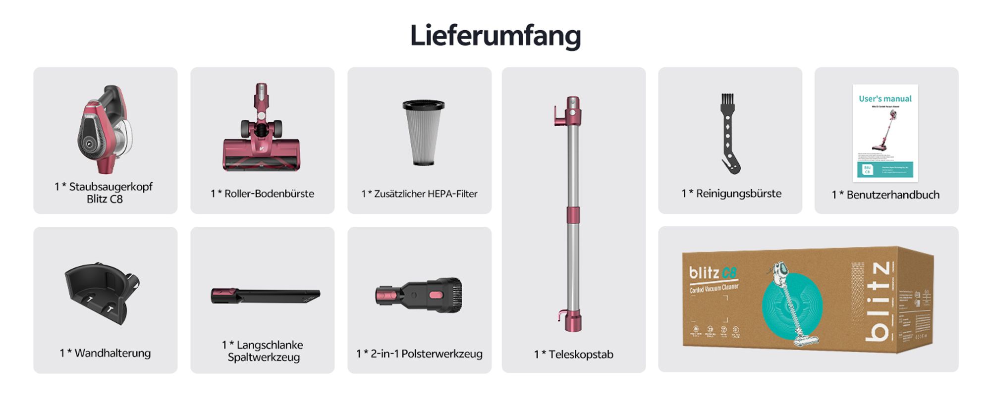 Vactidy C8 Staubsauger mit Kabel 7m/60kPa/600W Handstaubsauger 1,5L Beutelloser Staubbehälter, Antiverhedderungs-Bürste für Böden Teppiche Tierhaare