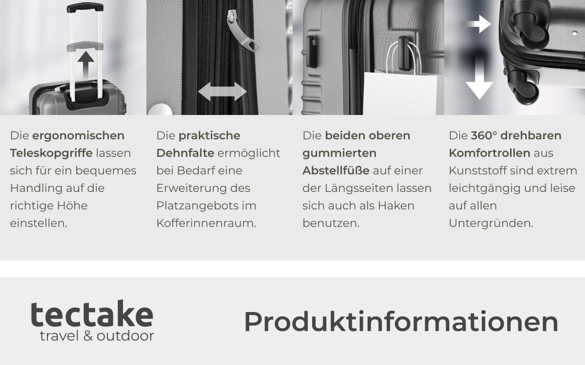 tectake® Hartschalenkoffer-Set 4-teilig, aus robustem ABS-Kunststoff