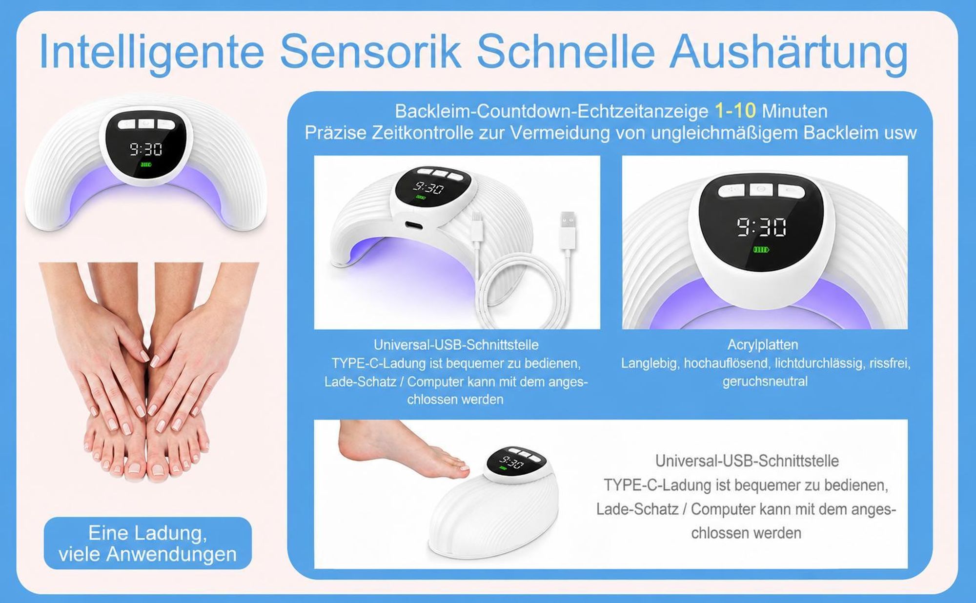 Nagelpilz Laser Gerät,22LED Aufladbar Nagelpilz Laser Behandlungsgerät,22LED 470-930mmHocheffizientes Nagelpilz Kaltlasertherapie für Finger &Fußnägel