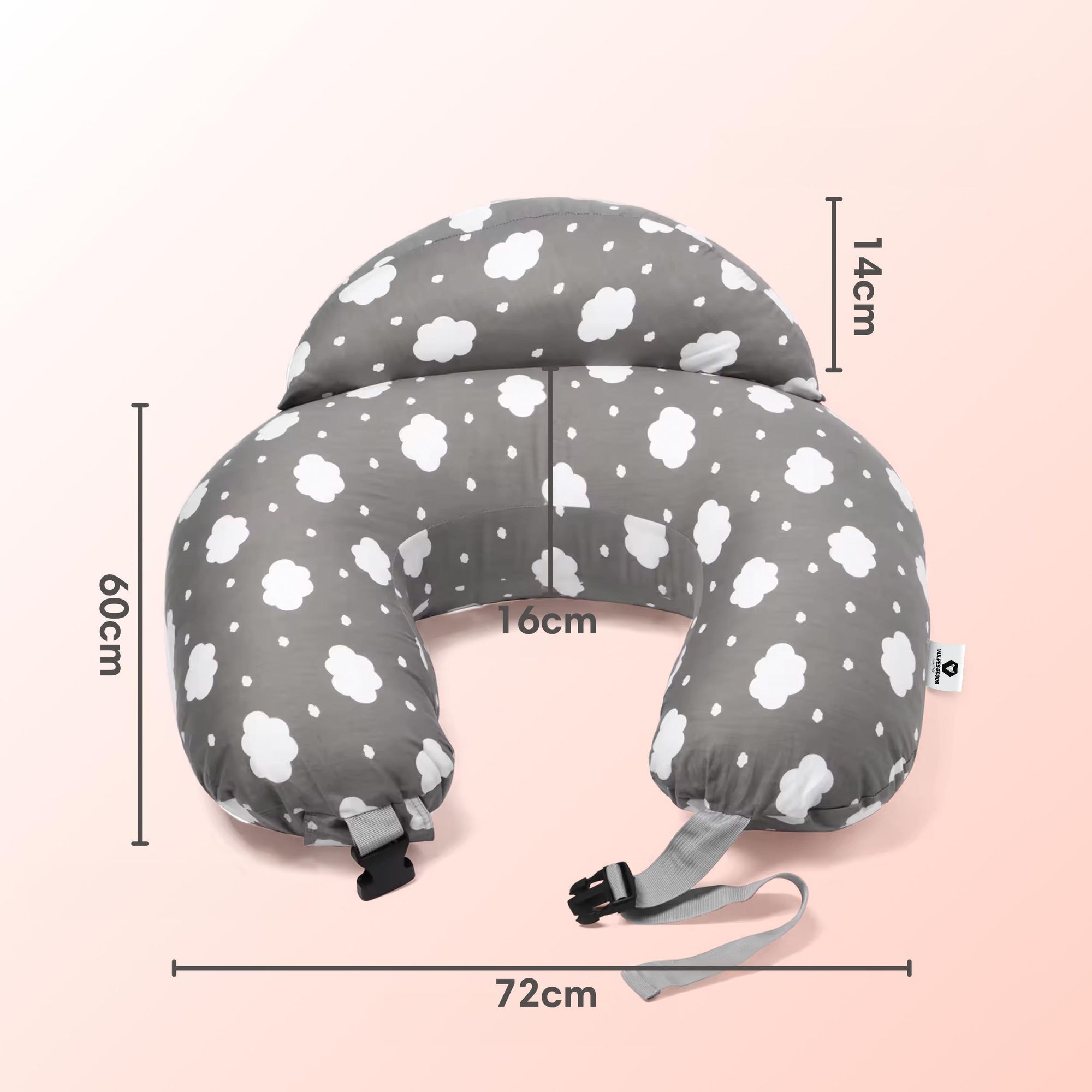 Vulpes Goods Stillkissen 3-in-1 | U-förmiges Schwangerschaftskissen für Babyunterstützung | Lagerungskissen Baby für Stillen | 60 x 72 x 16 cm