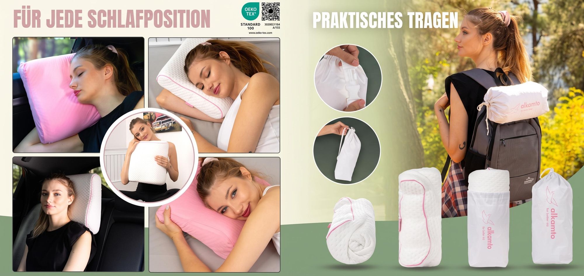 Collage zur Produktdemonstration, die die Technologie zur Feuchtigkeitsabsorption zeigt