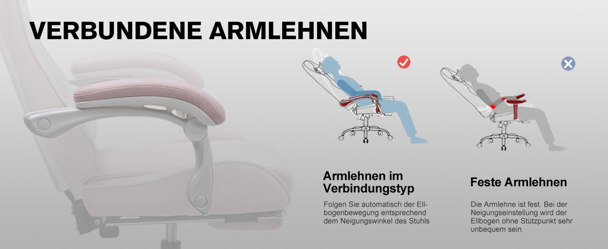 GTPLAYER Bürostuhl Gaming Stuhl Stoff Gaming Sessel Ergonomischer Gamer Stuhl mit Fußstütze, Kopfstütze Lendenkissen, Gepolstert Gaming Chair, rosa