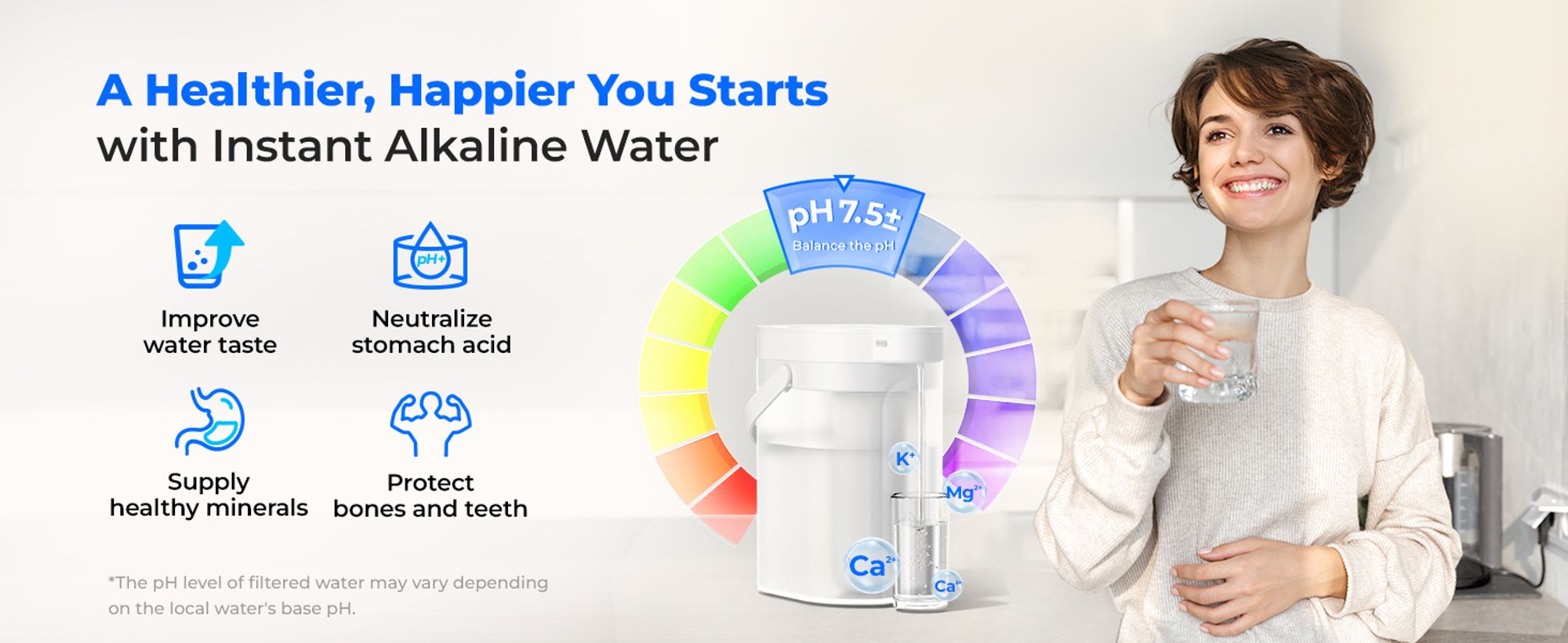 Waterdrop Alkaline Wasserfilterkann, Wiederaufladbar, 3,5 L 6-Stufig Elektrischer Instant-Wasserkrug, Mineralisiertes Alkalisches Wasser, WD-ED11L