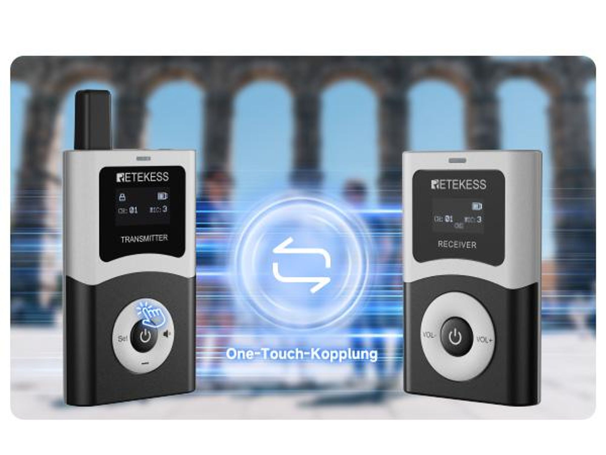 Retekess T130U (T130 4rd) Tour Guide System Set, 200M, U-Band-Reiseführersystem, Ladekoffer mit 32 Steckplätzen, Ladekoffer mit 60 Steckplätzen