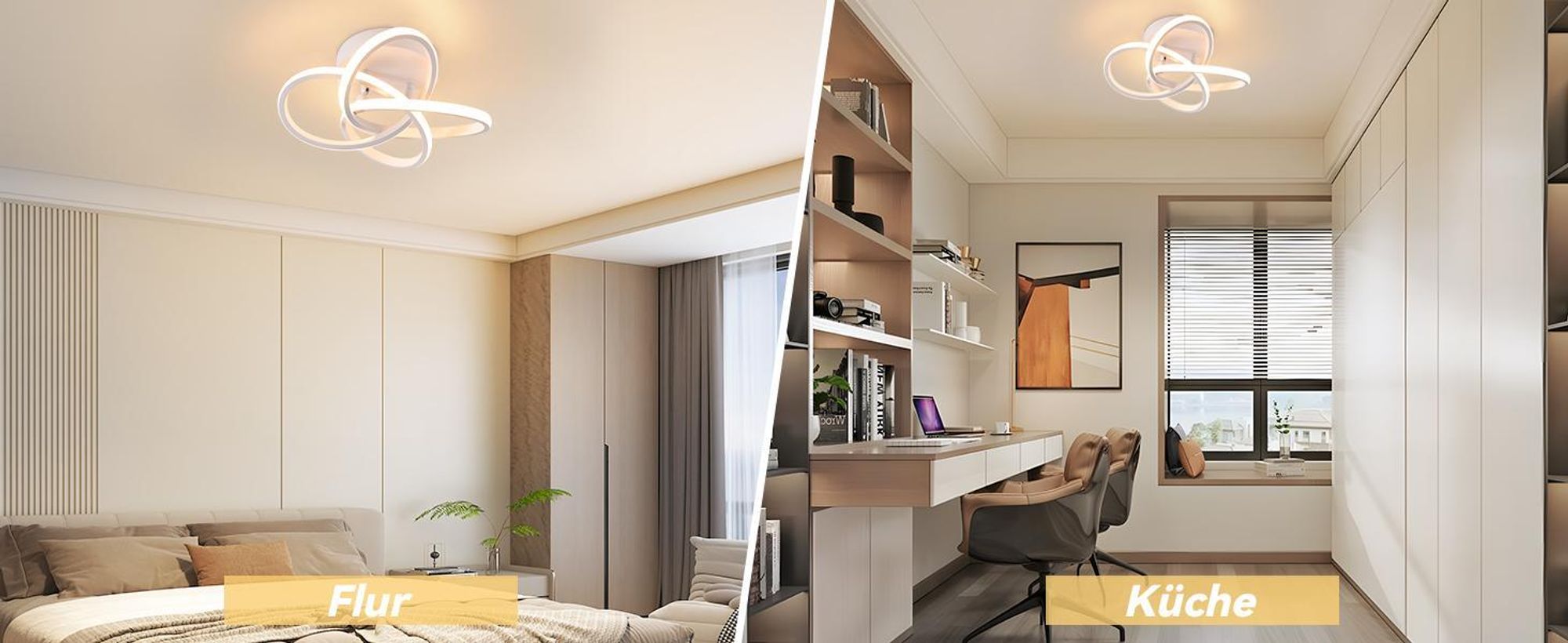 ZMH Deckenleuchte LED Flurlampe 28W 3000K Warmweiß Modern Schlafzimmer Deckenlampe Wohnzimmer Vierblättrige Blume Deckenleuchten Weiß Küchenlampe
