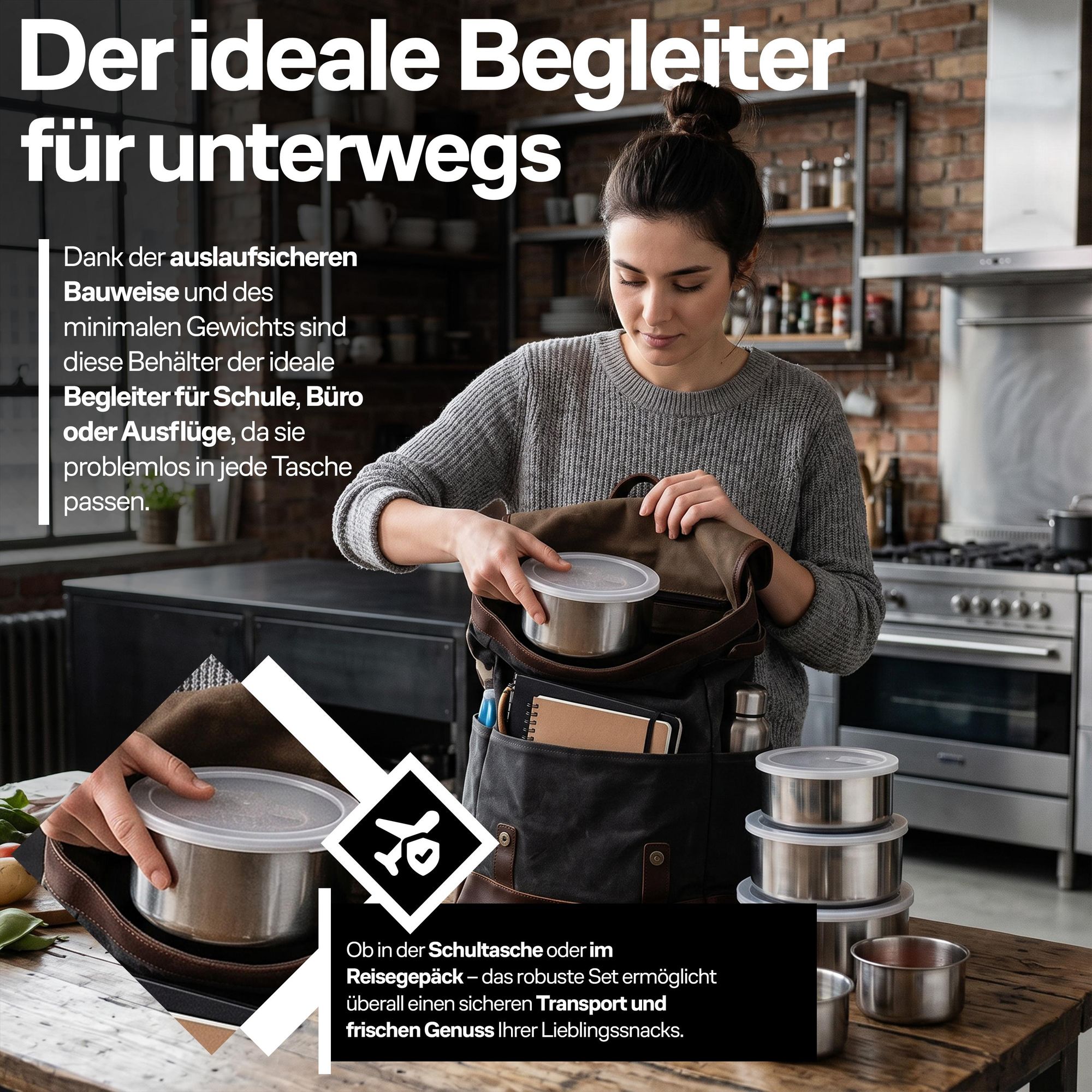 Lebensmittelbehälter mit Deckel 5-tlg Lunchbox Set aus Edelstahl Frühstückstasse Suppenschüssel Aufbewahrungsdosen Frischhaltedosen Silber Retoo