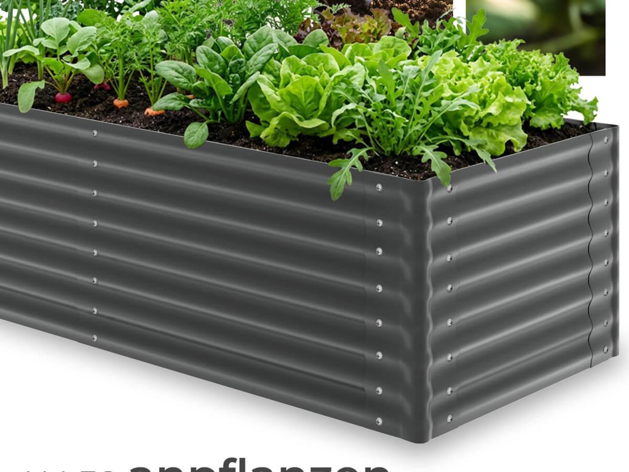 tectake Hochbeet Blomma verzinkt 200x80x62cm 970L Stahl Pflanzbeet Gartenbeet Kräuterbeet Gemüsebeet offener Boden abgerundete Ecken