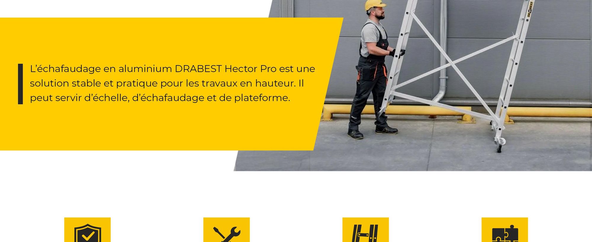 Drabest | échafaudage aluminium - echafaudage - echelle echafaudage - jusqu'a 150kg - echafaudage alu - plateforme de travail - plateforme echafaudage alu