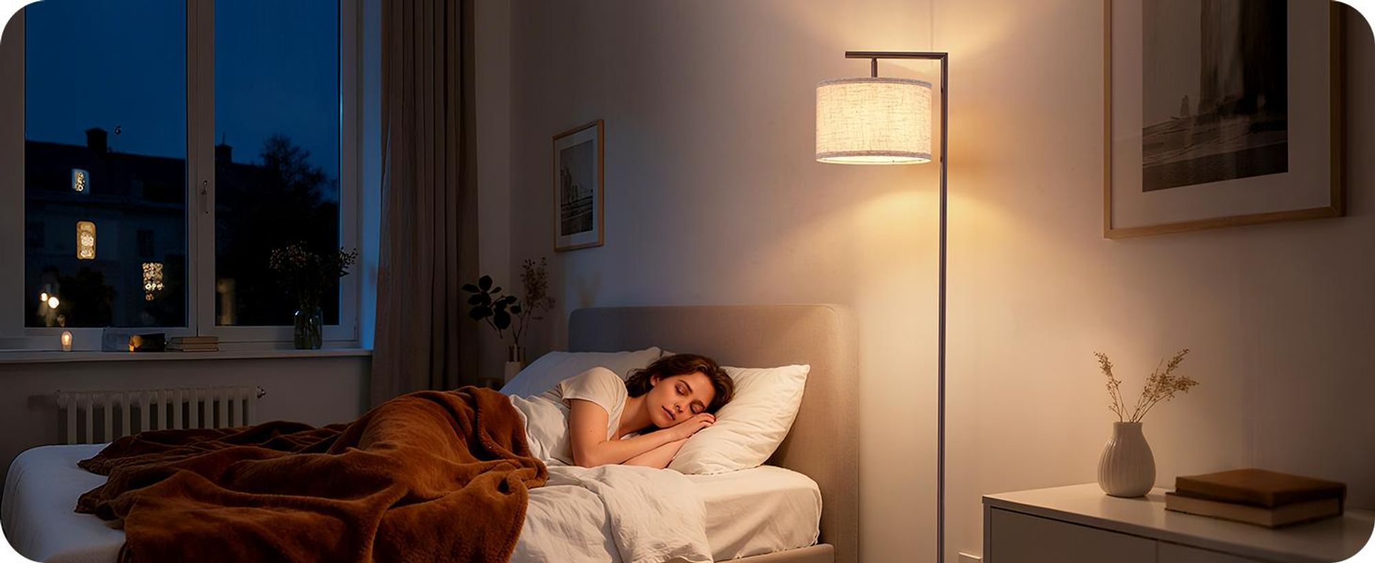 EDISHINE Stehlampe Wohnzimmer 160cm, Bogenlampe Modern mit Beigen Verstellem Leinen-Lampenschirm, LED E27 Glühbirne inklusive