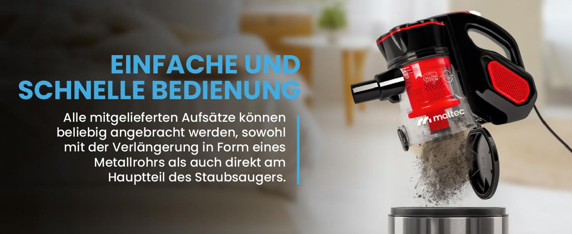 MalTec Handstaubsauger 5in1 600W Zyklon Staubsauger 5in1 Beutellos für Autos Zuhause Camping