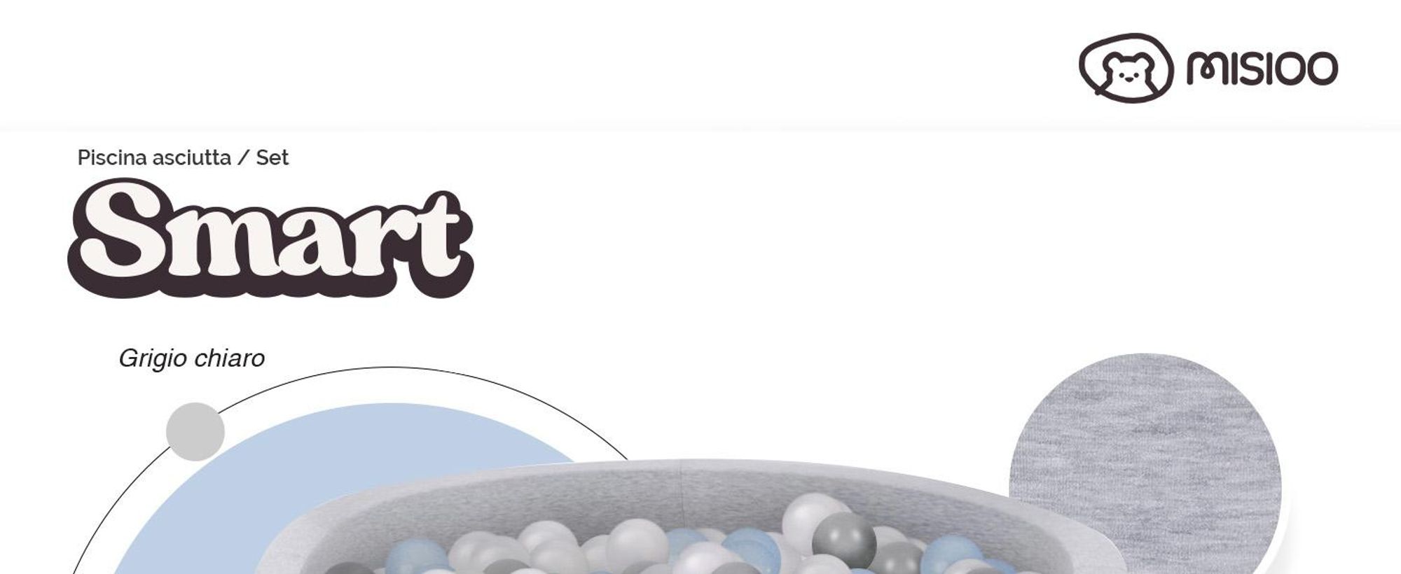 MISIOO Smart ball bath 90 x 30 cm/200 palline - palline per bagno per bambini - palline per bagno - giocattoli per bambini - grigio chiaro: azzurro/perline/argento