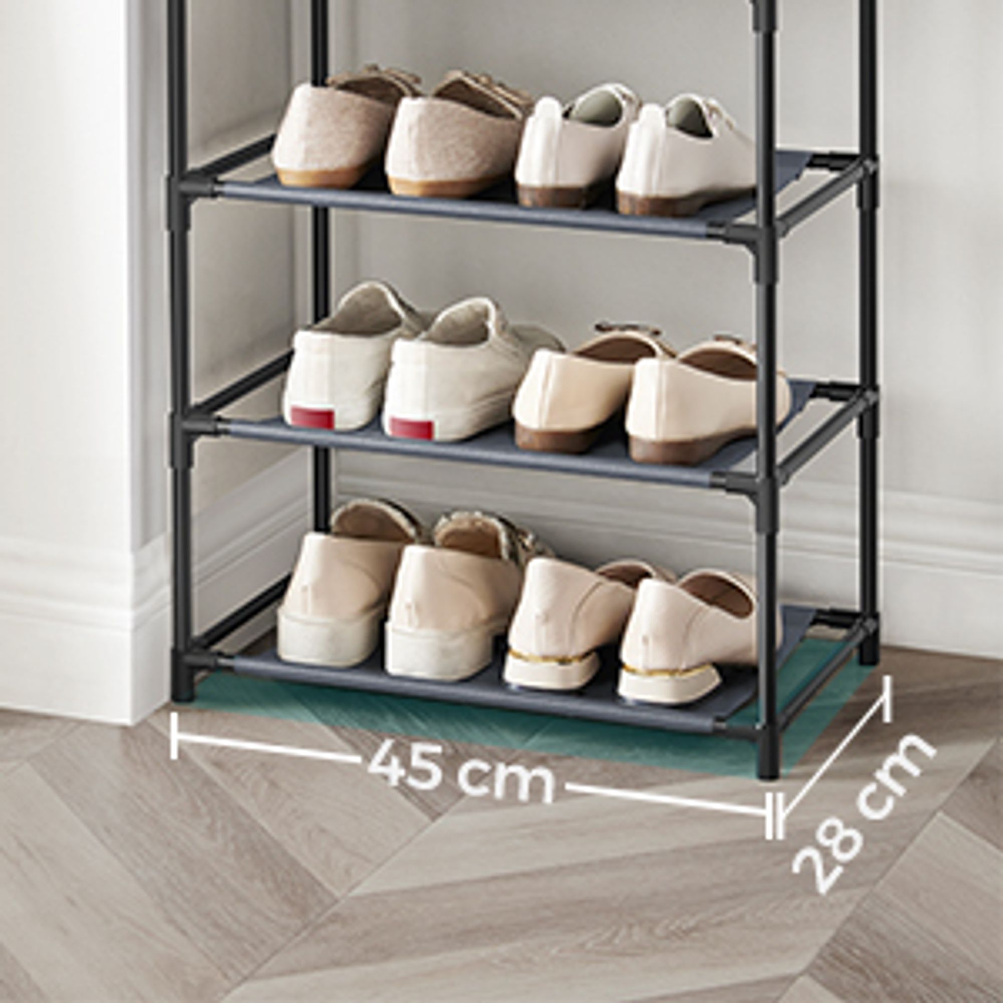 SONGMICS 10 Ebenen Schuhregal, Schuhablage 173 x 45 x 28 cm Schuhschrank Grau