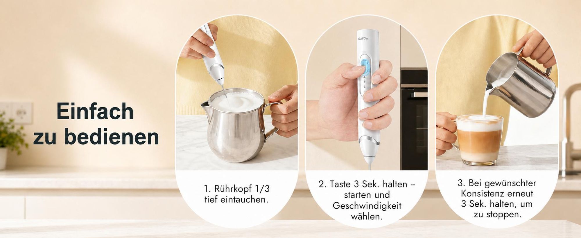 Milchaufschäumer Elektrisch, 3-in-1 Milch Frother mit Ständer, 3 Geschwindigkeiten,  USB-C Aufladbar, für Cappuccino, Latte, Matcha & Protein-Shakes