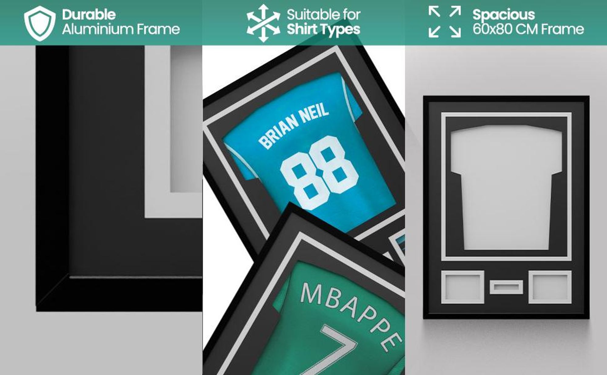 Avalo Objektrahmen Aluminium - Einrahmung Fußballtrikot - 3D Box Frame - 60x80 CM - Schwarz - Deep Frame - Trikot Einrahmung in Bilderrahmen