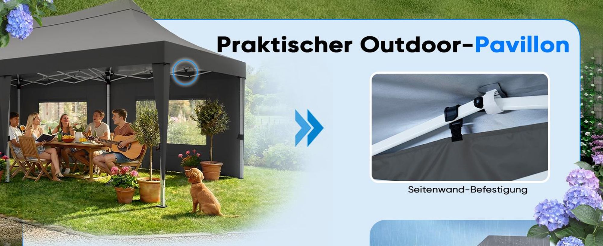 Quictent Pavillon 3x6m Faltpavillon Wasserdicht Stabil mit 6 Seitenteilen Partyzelt Pop Up Camping Pavillon Gartenzelt Gartenpavillon für Garten,Party