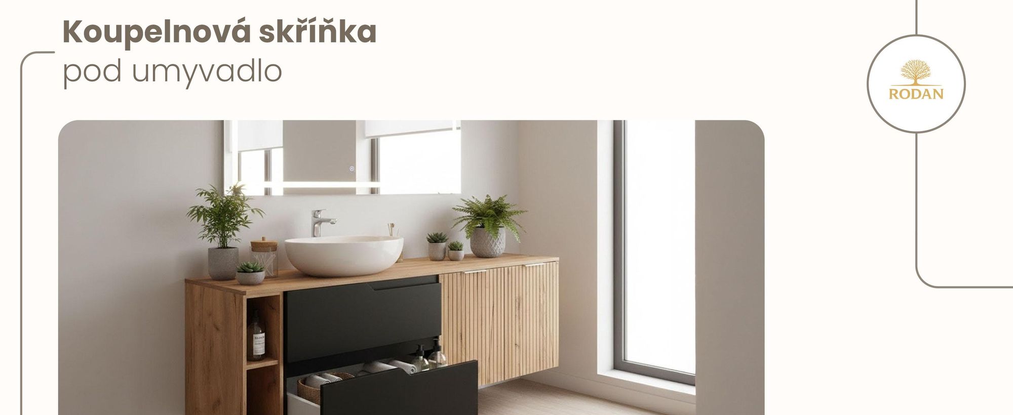 RODAN | Skříňka pod Umyvadlo - Hnědá a Černá - 140 cm - S deskou Stolu - 2 Zásuvky - MDF - 2 Dveře - Integrovaná Polička - MODERN