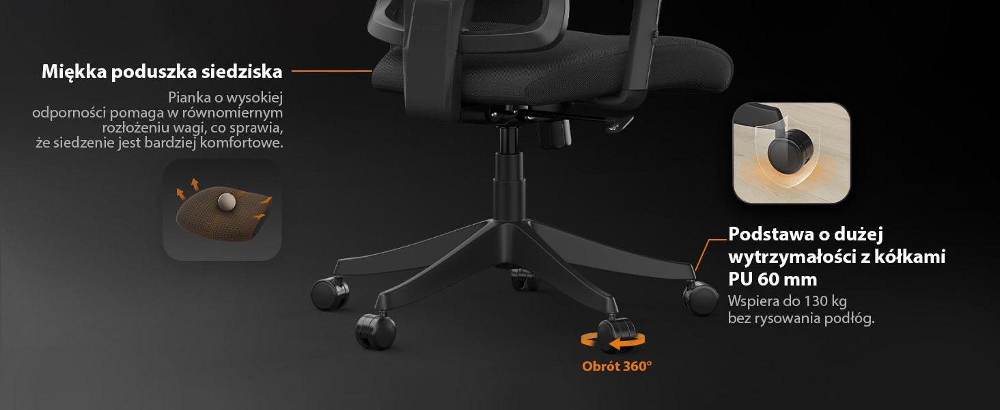 SENSE7 Tone Ergonomiczne krzesło biurowe Krzesło do biurka Krzesło obrotowe z regulacją wysokości, zagłówkiem i podłokietnikami, nośność do 130 kg, siatka, kolor czarny