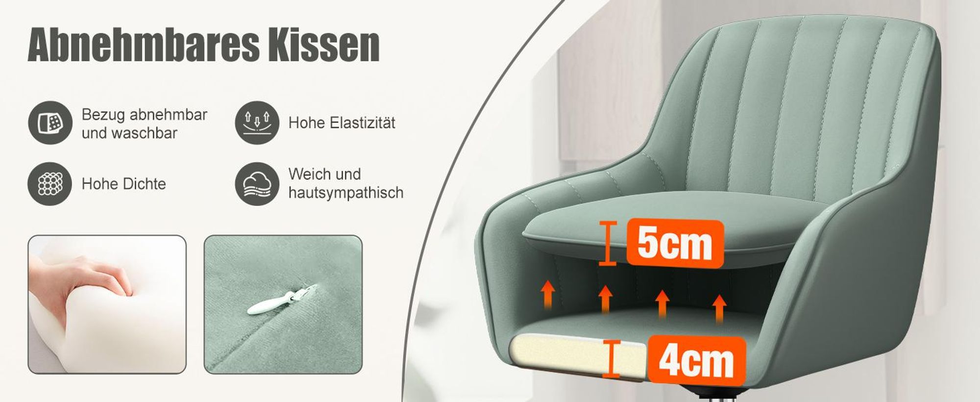 Portreen Bürostuhl, Drehstuhl,Homeoffice Stuhl,Schreibtischstuhl, bürostuhl ergonomisch, Chefsessel 150kg,Drehstuhl mit Rollen,Stuhl für Schminktisch