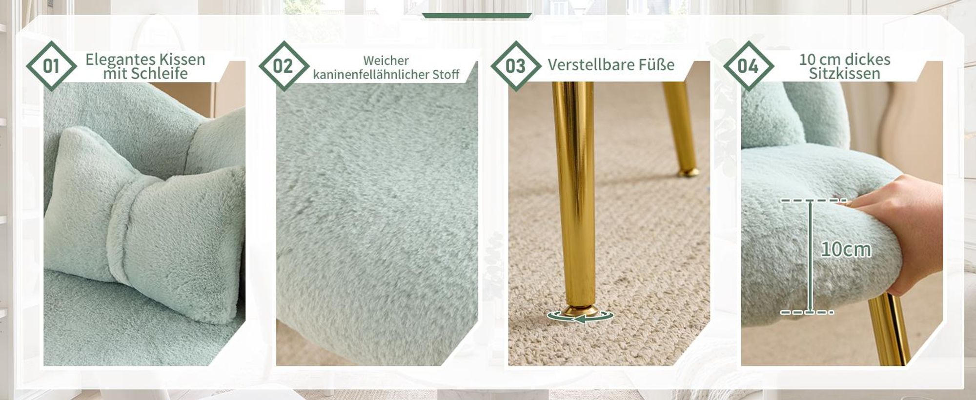 FCH Schminkhocker, Schreibtischhocker, Bow Shape Rücken Dressing Stuhl,Esszimmerstühle, Sitzhocker Polsterhocker,53×49.50×78cm, Grün