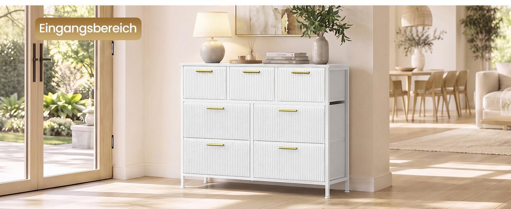 SONGMICS Kommode mit 7 Schubladen, Wohnzimmerschrank im Cord-Design, 98,7 x 30 x 74,7 cm, Weiß