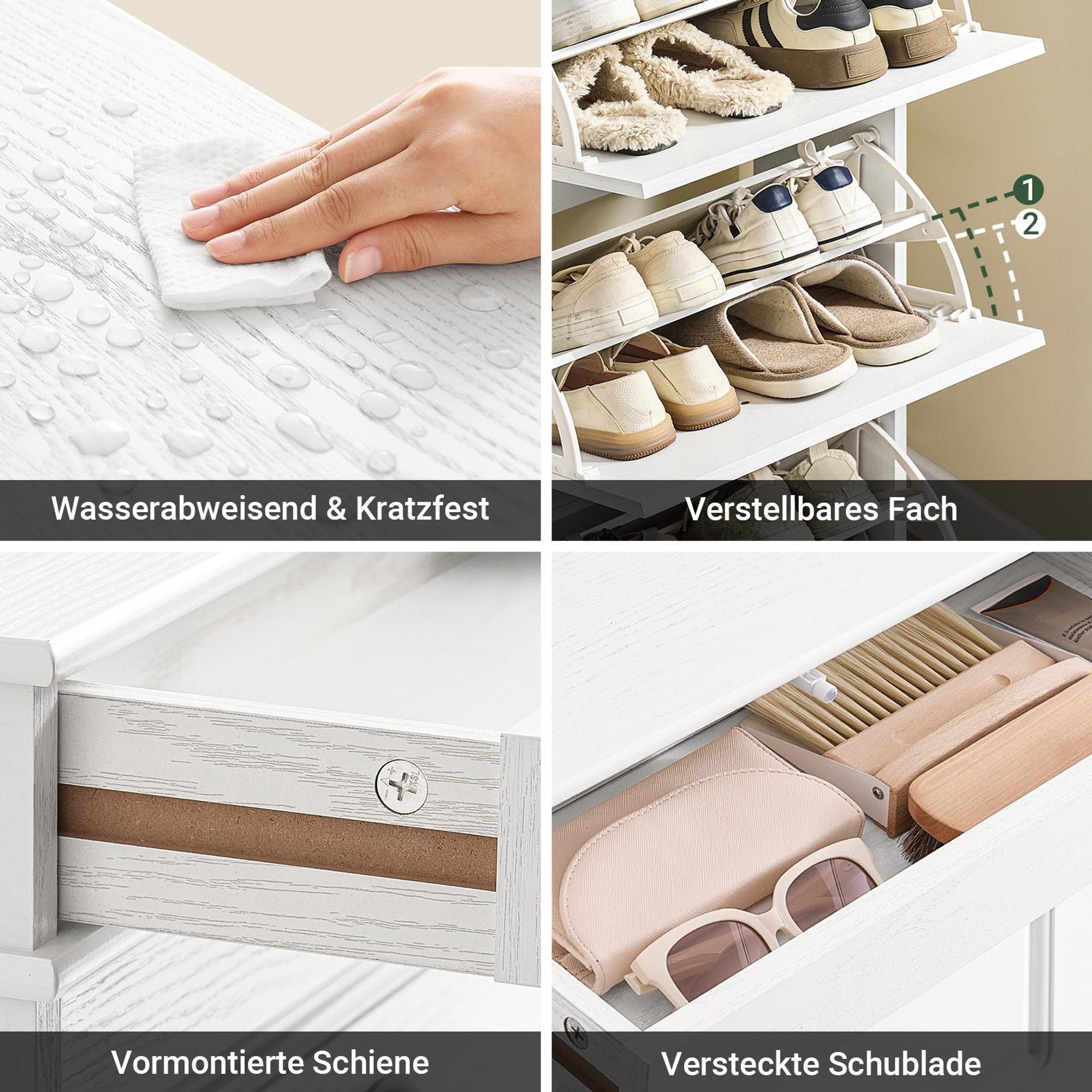 SoBuy Schuhschrank Schmal mit 3 Klappen Schmaler Schuhkipper, Verstellbares Schuhregal für Flur Eingangsbereich Flurschrank mit Kippsicherung FSR94-WG