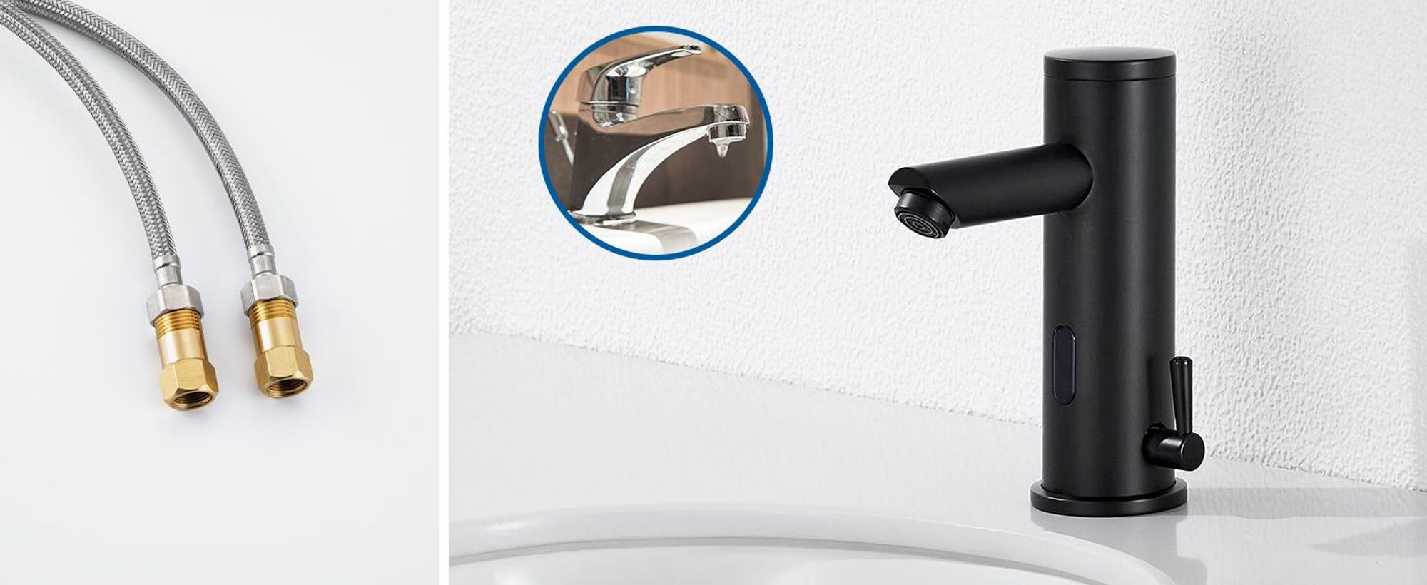 Auralum Sensor Wasserhahn Bad Waschtischarmatur mit Infrarot, automatische Waschbeckenarmatur Schwarz berührungslos,Badarmatur Kalt Warm Mischbatterie