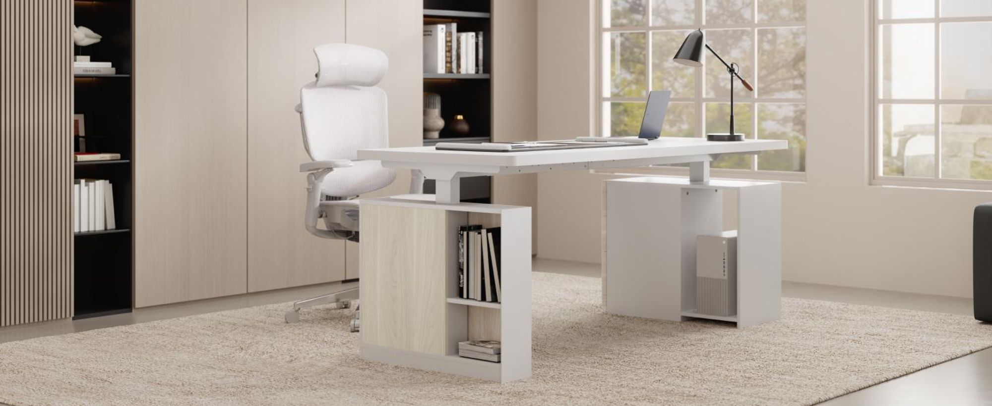 FLEXISPOT Höhenverstellbarer Schreibtisch 160x80cm mit 2 Schränke, 2 Motoren, 25MM EINTEILIGE TISCHPLATTE, 120 kg Tragkraft, Kabelmanagement, Weiß