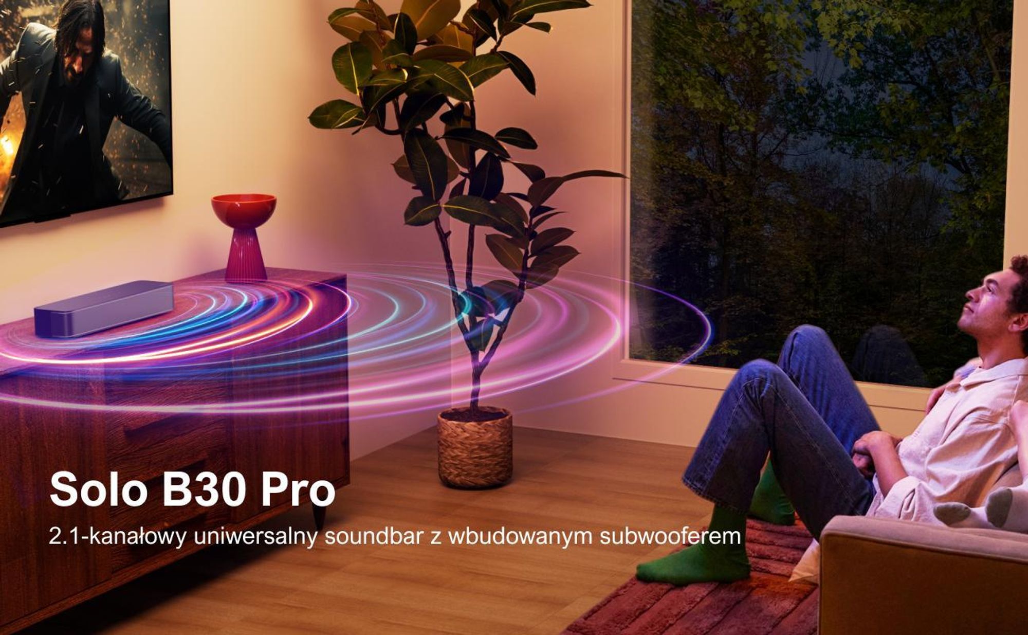ULTIMEA 2.1-kanałowy soundbar do telewizora z regulowanym basem, sterowaniem za pomocą aplikacji, soundbar typu „wszystko w jednym”, głośnik telewizyjny Bluetooth 5.4, Poseidon M20
