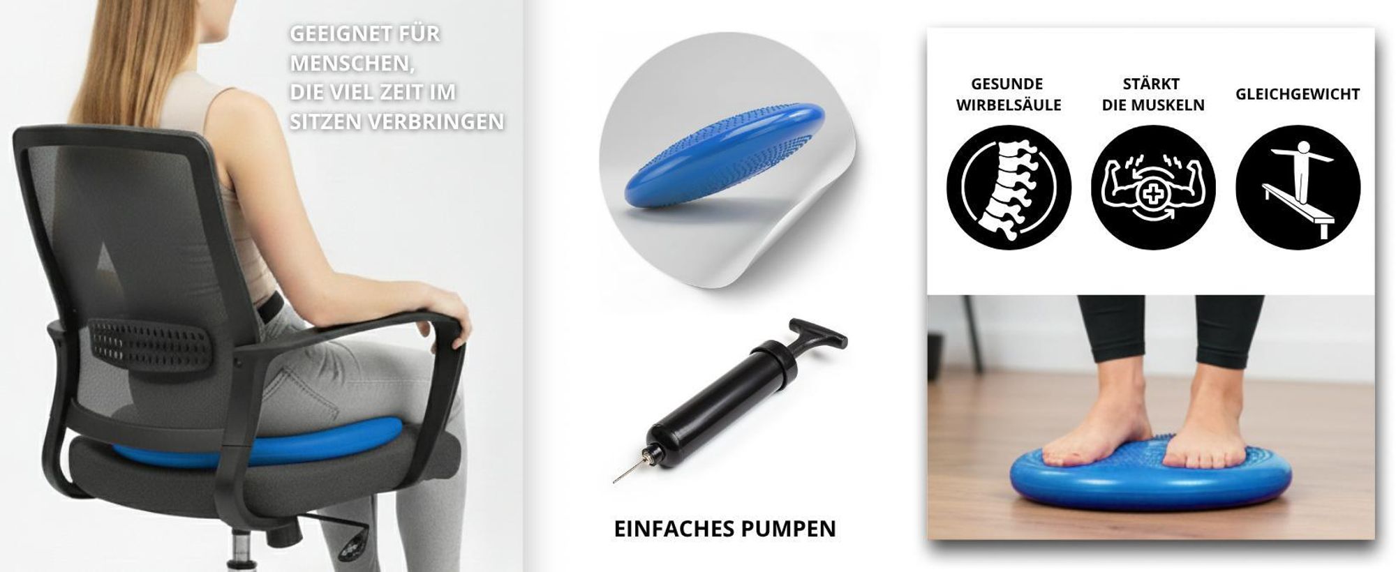 Sensomotorisches Kissen 34 cm Rücken Training gleichgewichtskissen + Pumpe Blau
