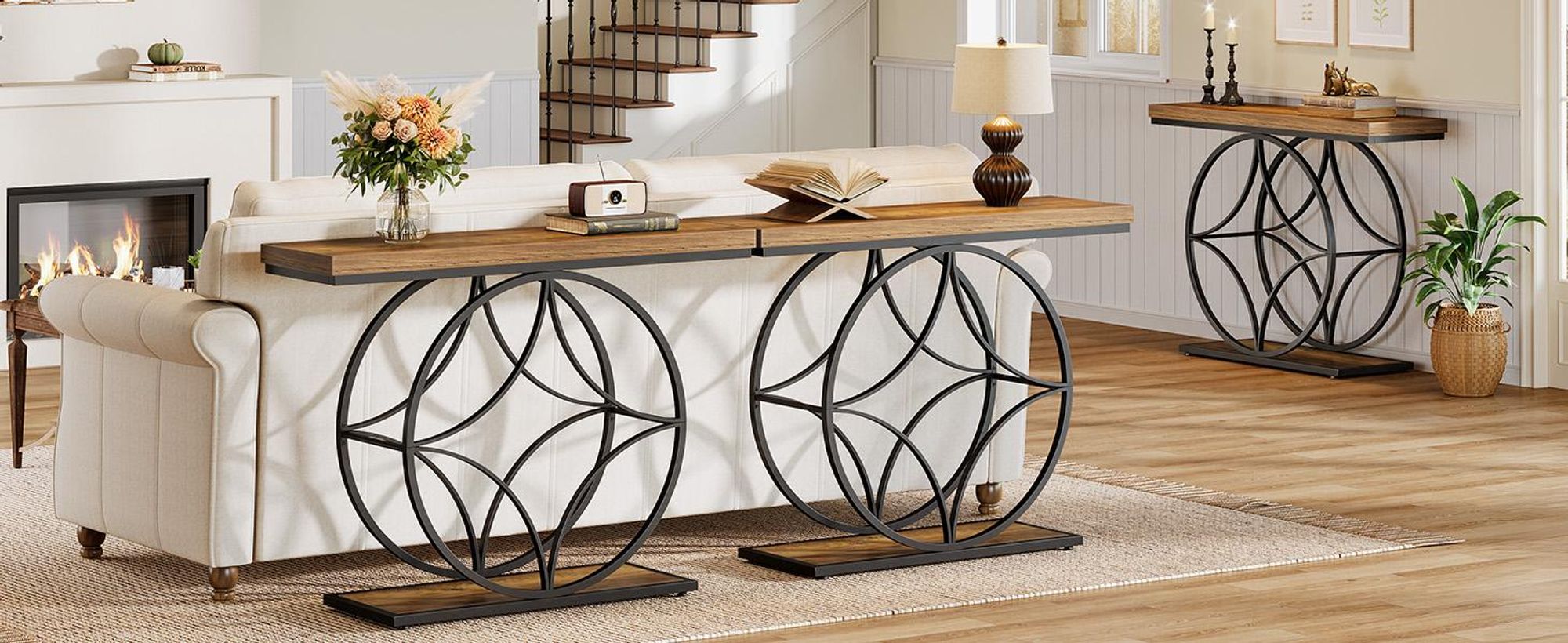Tribesigns 120 cm Konsolentisch, industrieller 2-stufiger Sofatisch mit geometrischem Metallrahmen, Akzent-Eingangstische mit Ablage für Wohnzimmer